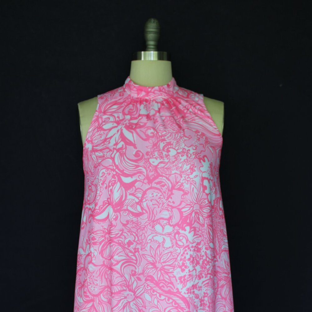 Lilly Pulitzer Linda dress Pink tropics Bunny hop Rose tunic swing rosette mod - Picture 3 of 11